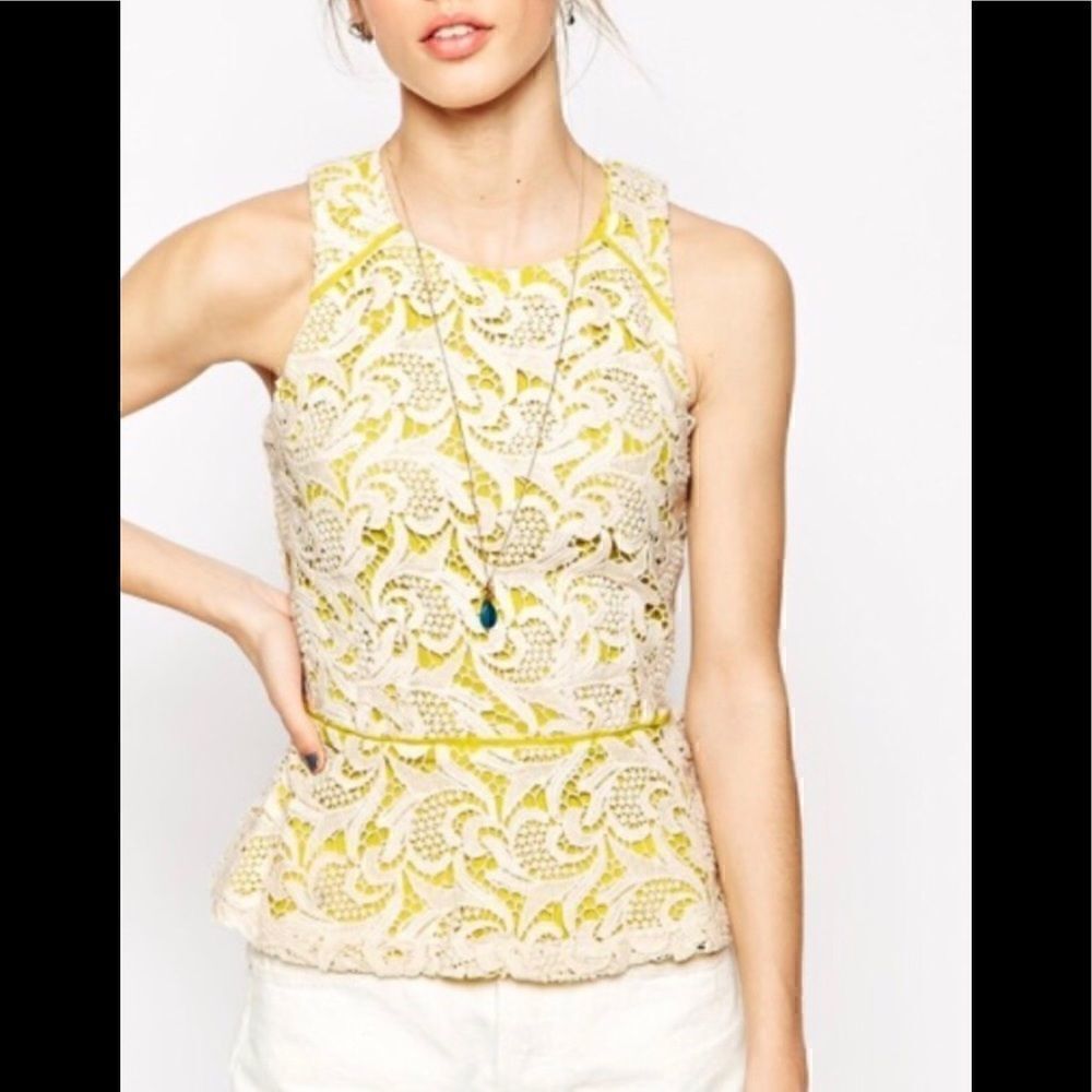 EUC Anthropologie Greylin Yellow peplum lace top